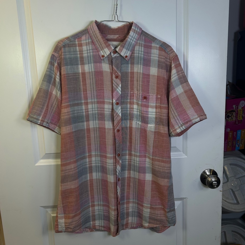 Weatherproof Vintage Mens Short Sleeve Plaid Button Down Shirt Size M